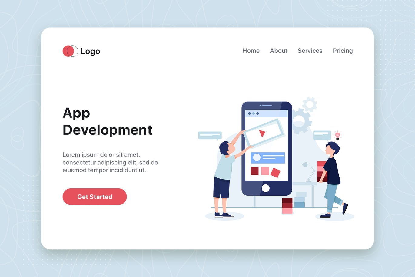 移动应用开发主题网站首页设计概念插画 Mobile app development concept landing page tempt插图