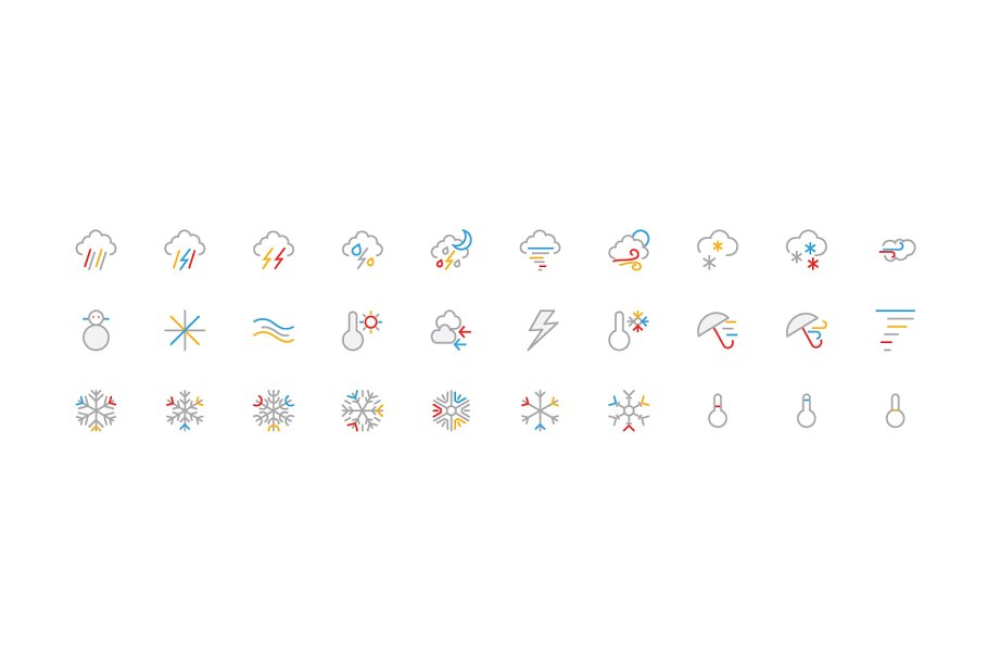 60个天气主题彩色线条图标集插图1