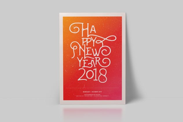 手写英文字体新年海报设计模板 Happy New Year 2018 Flyer插图3