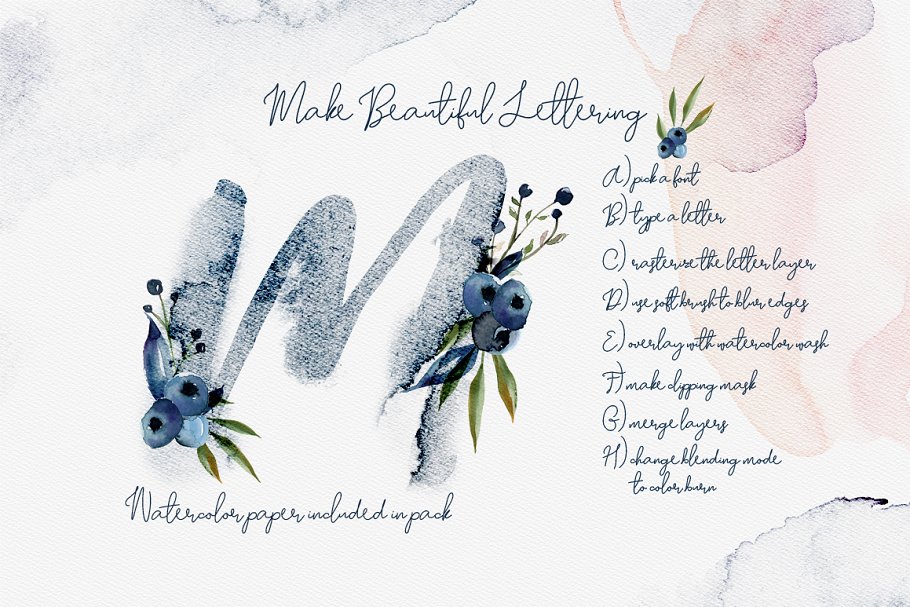 水彩花卉剪贴画合集[对象、花环&纹理] Falling Watercolor Clipart Bundle插图5