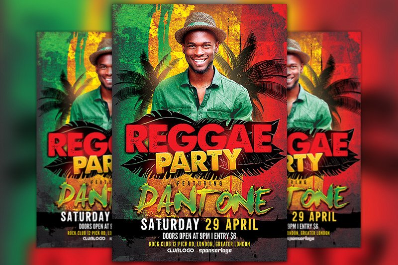 雷鬼音乐派对活动传单PSD模板 Reggae Party Flyer Template插图