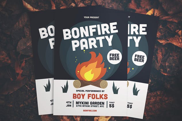 篝火晚会节日活动传单设计模板 Bonfire Party Flyer插图2