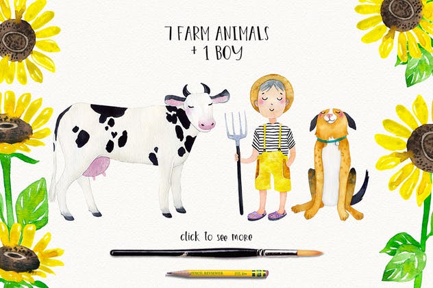 农场家畜动物水彩插画套装Vol.2 FARM ANIMALS watercolor set PART 2插图5