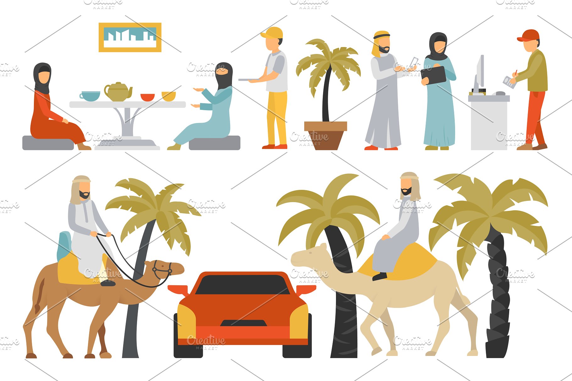 迪拜人物风情扁平化设计插画 Dubai – flat people set插图(12)