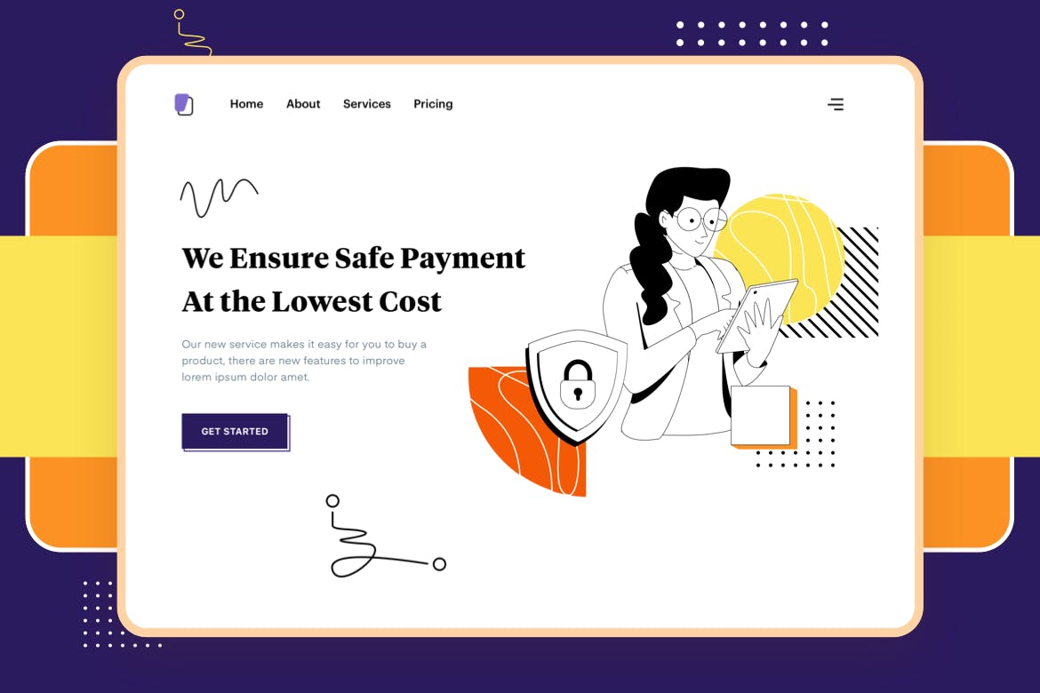 资金安全&支付安全主题网站设计矢量插画设计素材 Liner – Secure Money插图1