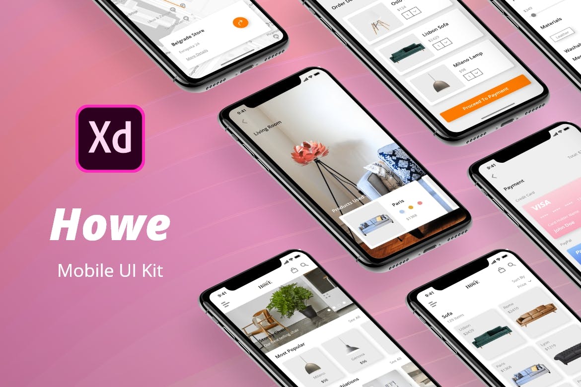 家具品牌企业APP应用UI设计套件XD模板 Howe Mobile UI Kit插图