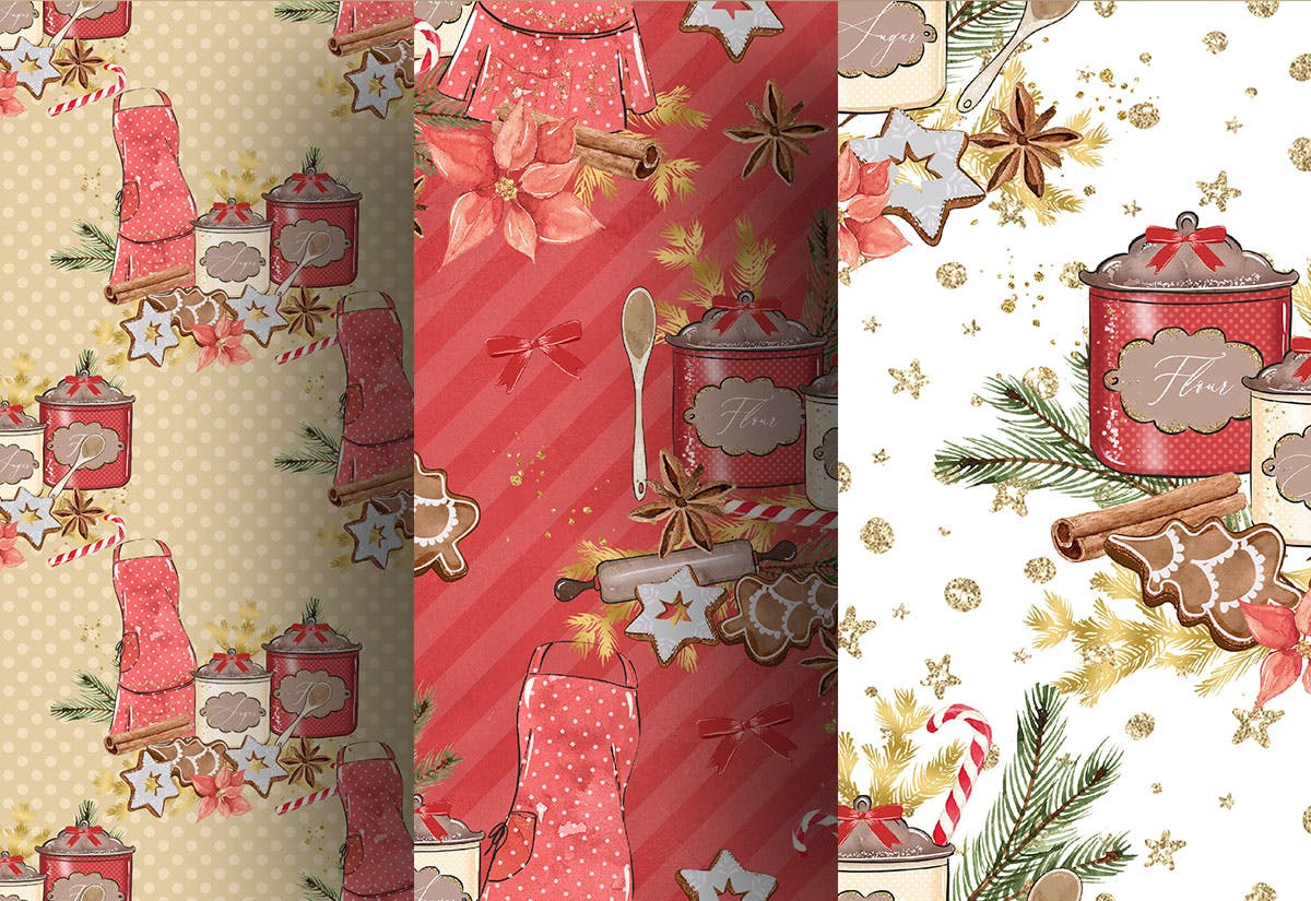 圣诞节&姜饼数码纸张背景素材 Christmas Gingerbread digital paper pack插图2
