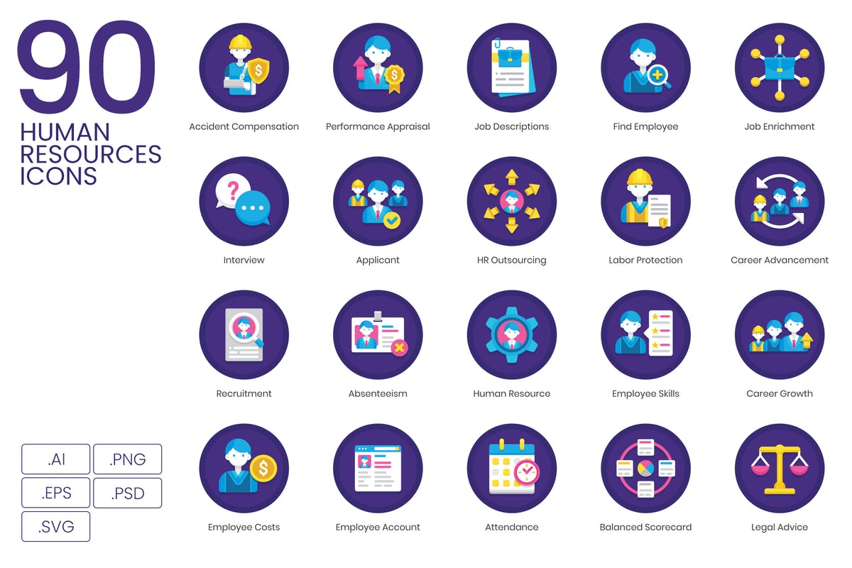 90枚人力资源主题矢量图标 90 Human Resources Icons插图