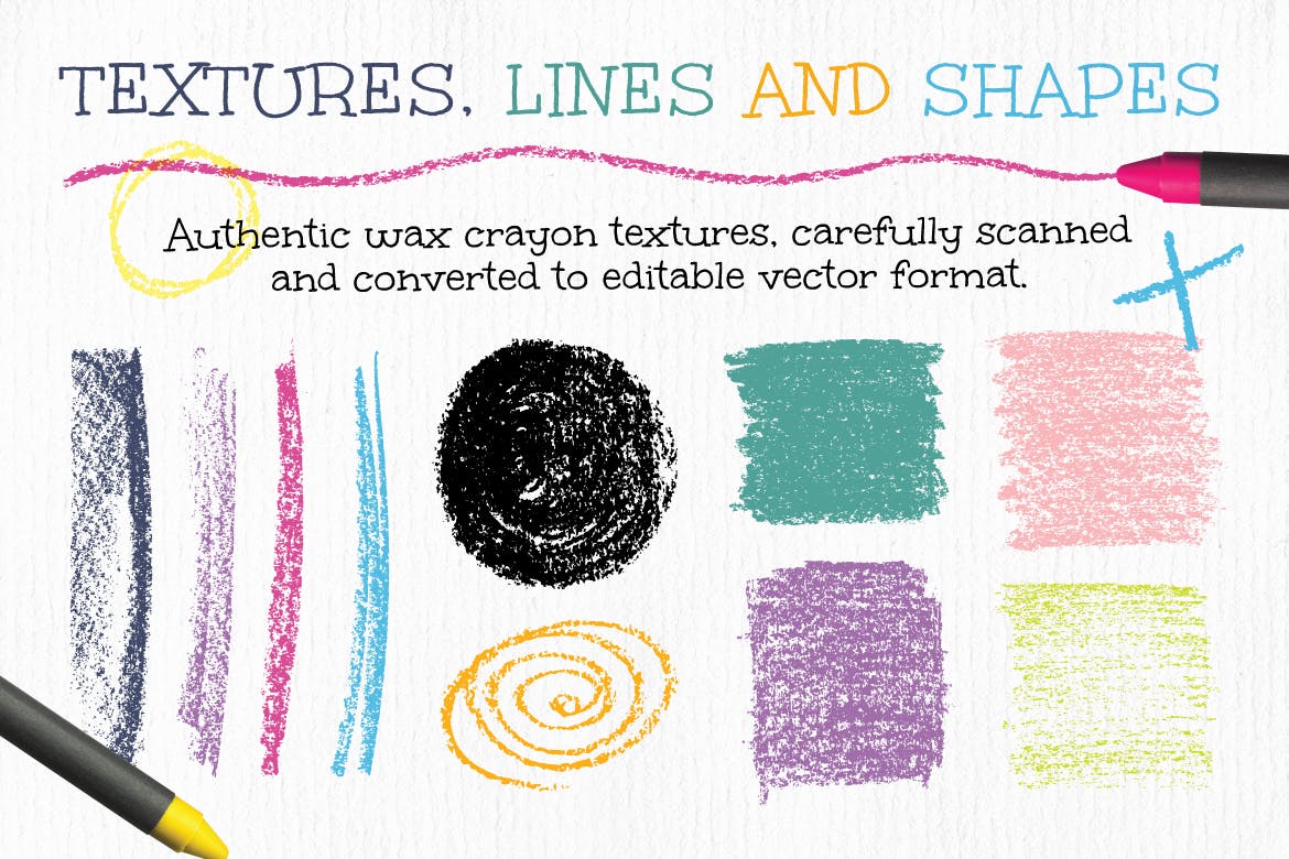 蜡笔画手绘必备：蜡笔纹理和图案设计素材 Wax Crayon Textures and Patters插图5