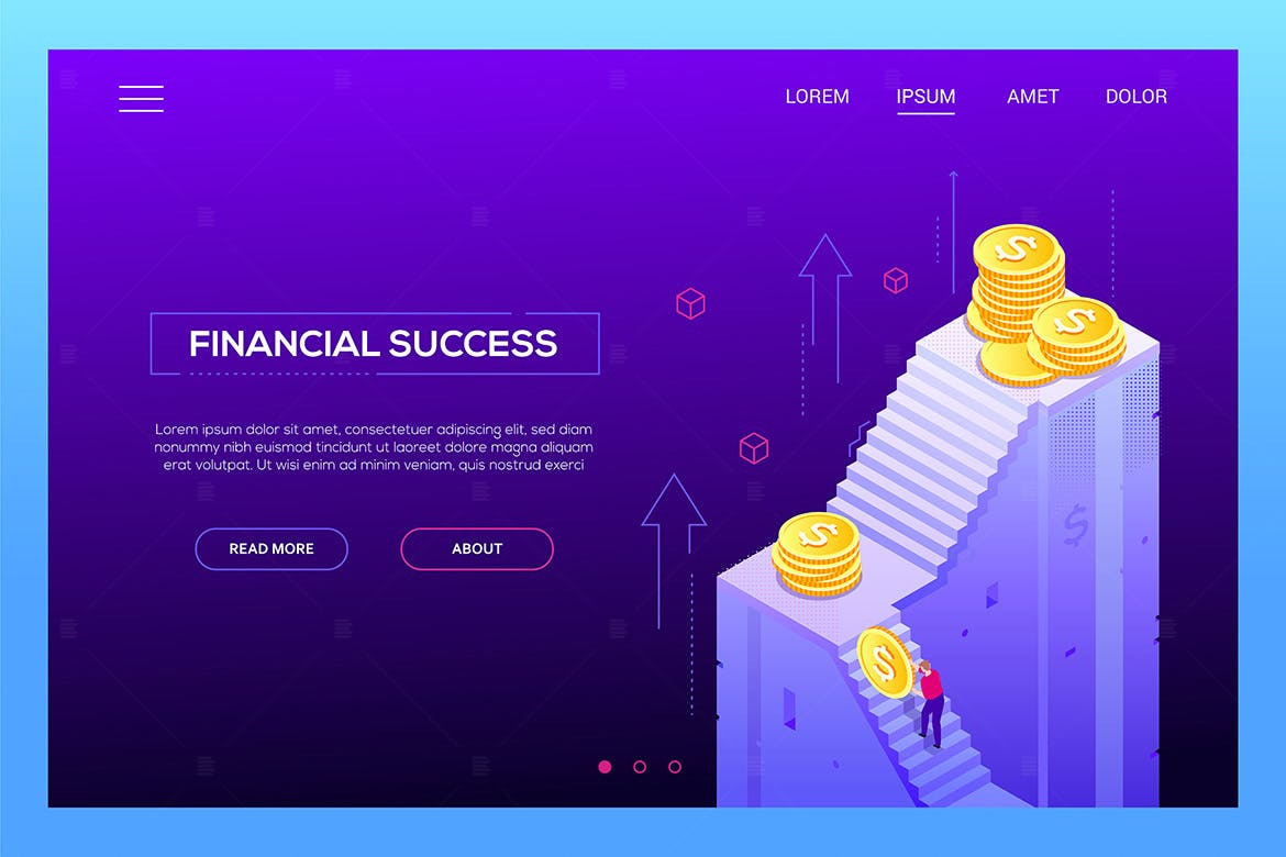 金融投资主题网站Banner插画设计素材 Financial success – isometric web banner插图