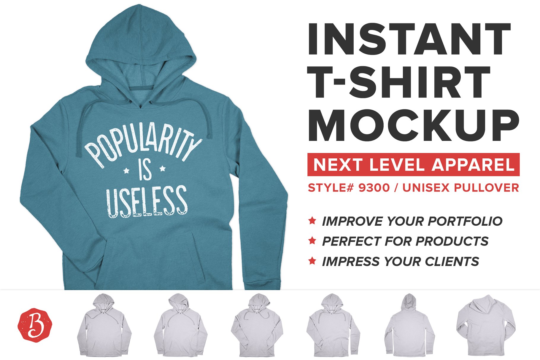 连帽套头卫衣服装样机 Next Level 9300 Pullover Mockups插图