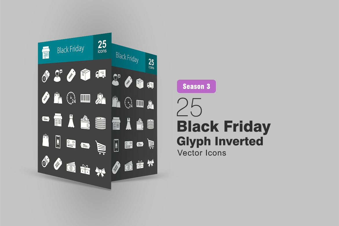 25枚黑色星期五主题反转色矢量字体图标 25 Black Friday Glyph Inverted Icons插图