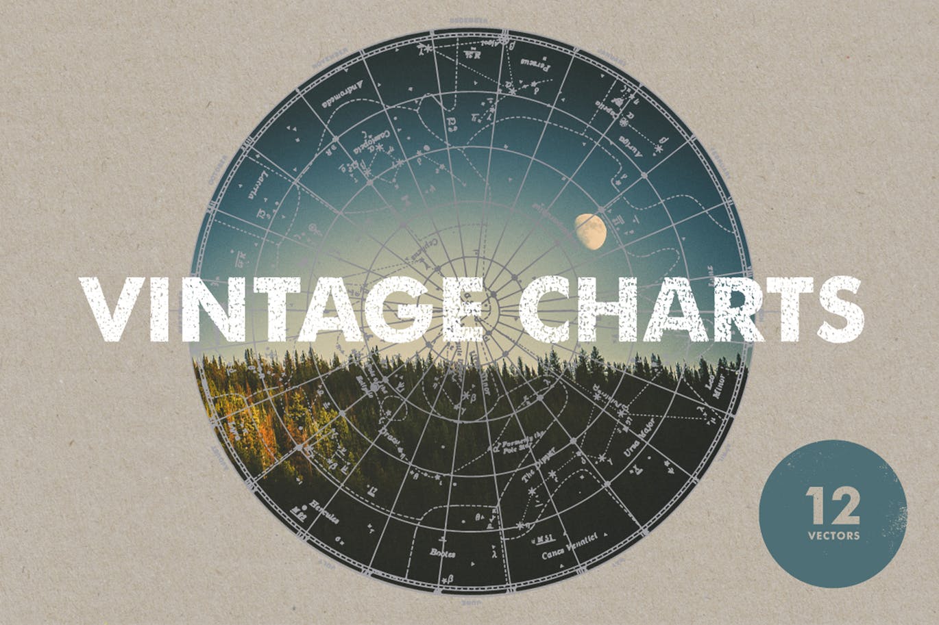 12款复古星座图航海图矢量素材 Vintage Charts插图