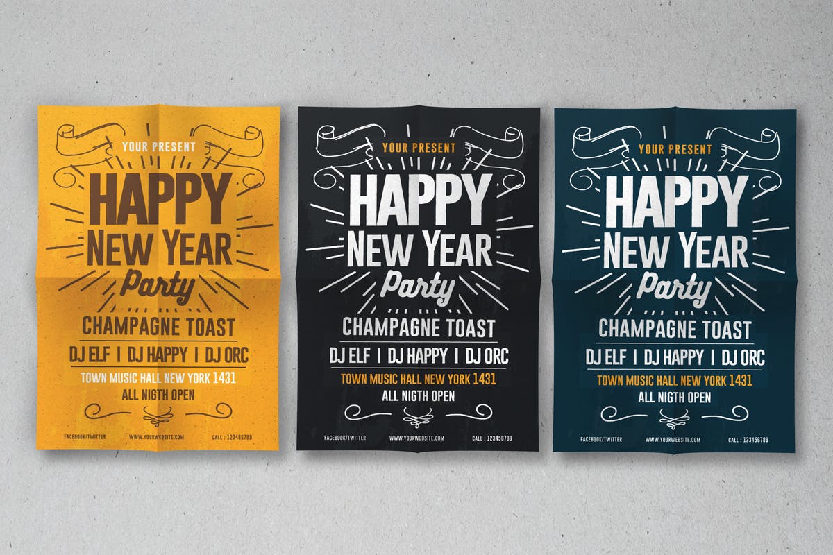 庆祝新年海报设计模板 Happy New Year Flyer插图