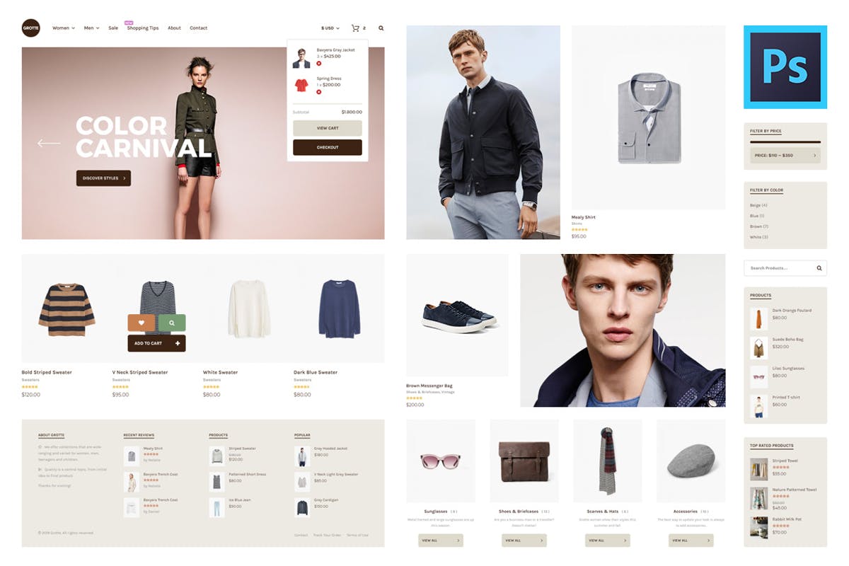 服饰鞋包商城设计PSD模板 Grotte – eCommerce Shop PSD Template插图