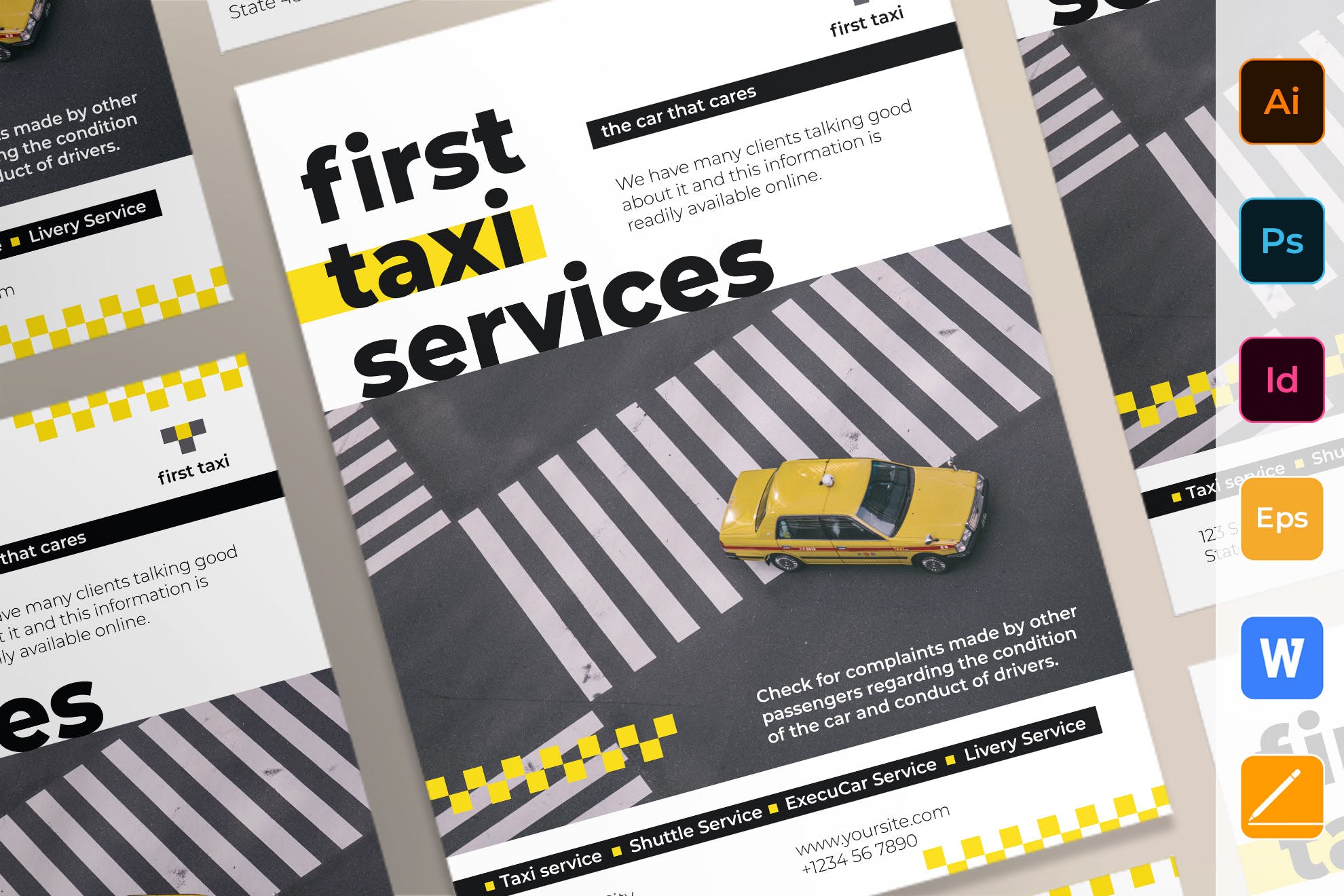 出租车/网约车公司宣传海报设计模板 Taxi Services Poster插图