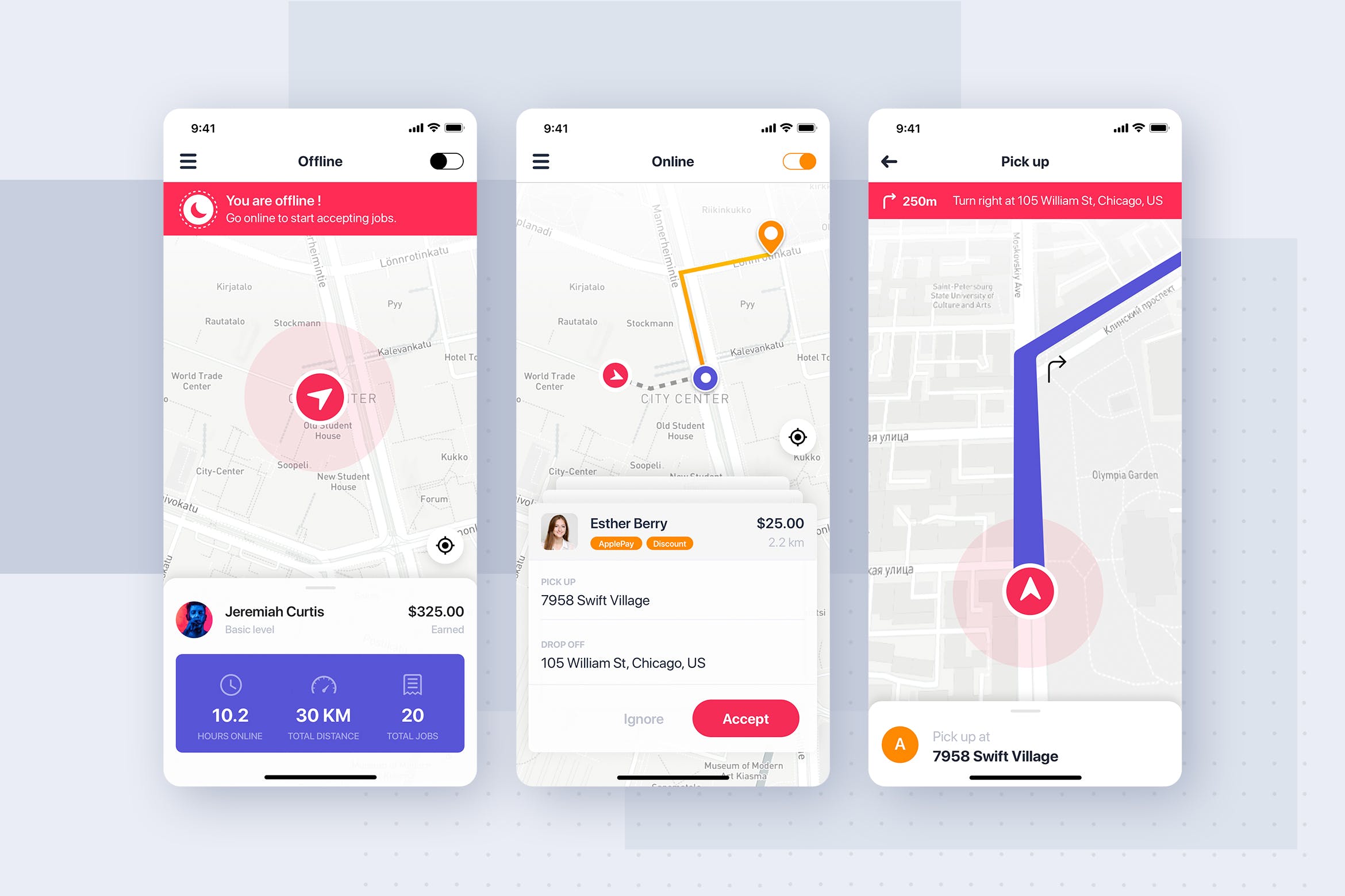 网约车顺风车APP应用概念UI设计模板 Taxi Driver UI Concept for mobile app插图