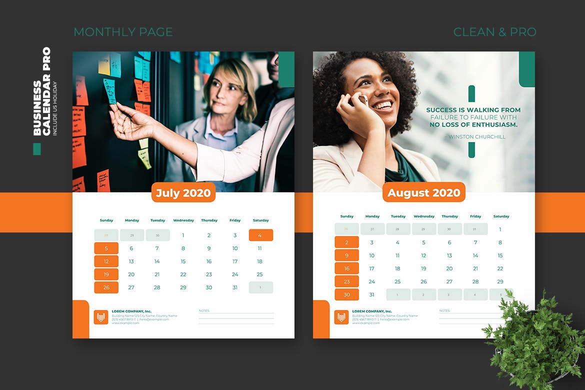 简约商务设计风格2020年日历表设计模板v2 2020 Clean Business Calendar Pro with US Holiday插图(5)
