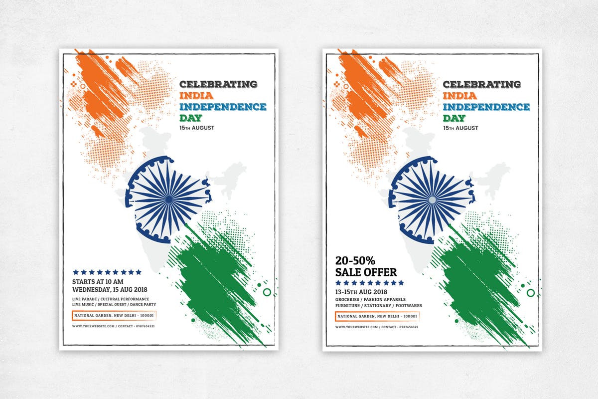印度独立日活动宣传主题传单模板 Indian Independence Day & Offer Flyer插图
