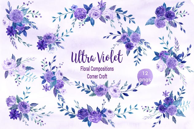 紫罗兰水彩纹理/图案合集 Watercolor Ultra Violet Collection插图2