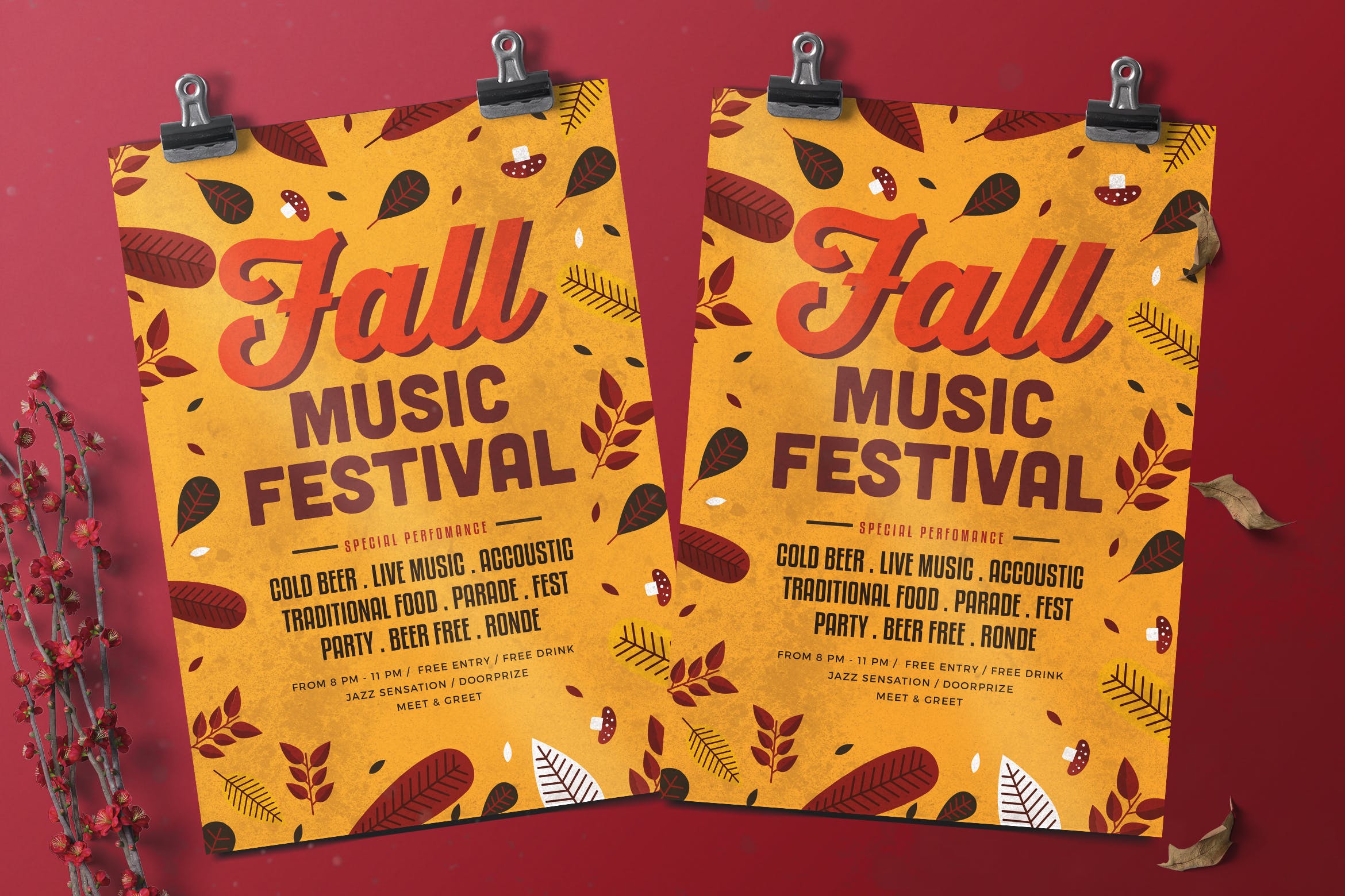 秋季主题音乐盛会海报传单设计PSD模板 Fall Music Flyer插图