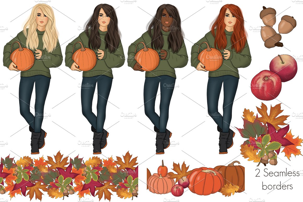 丰收的季节手绘设计插画素材+纹理 Happy Fall Autumn Design Kit插图(5)