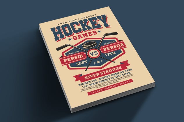曲棍球游戏活动传单设计模板 Hockey Game Flyer插图(1)