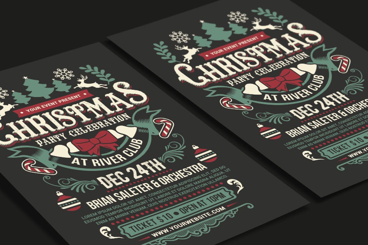复古设计风格圣诞节派对活动海报传单模板 Christmas Party Celebration插图(2)