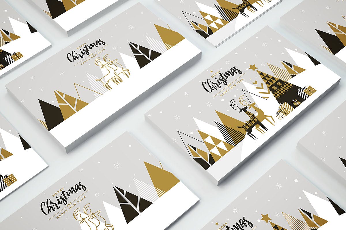 扁平设计风格创意圣诞节贺卡设计模板 Flat design Creative Christmas greeting card插图(2)