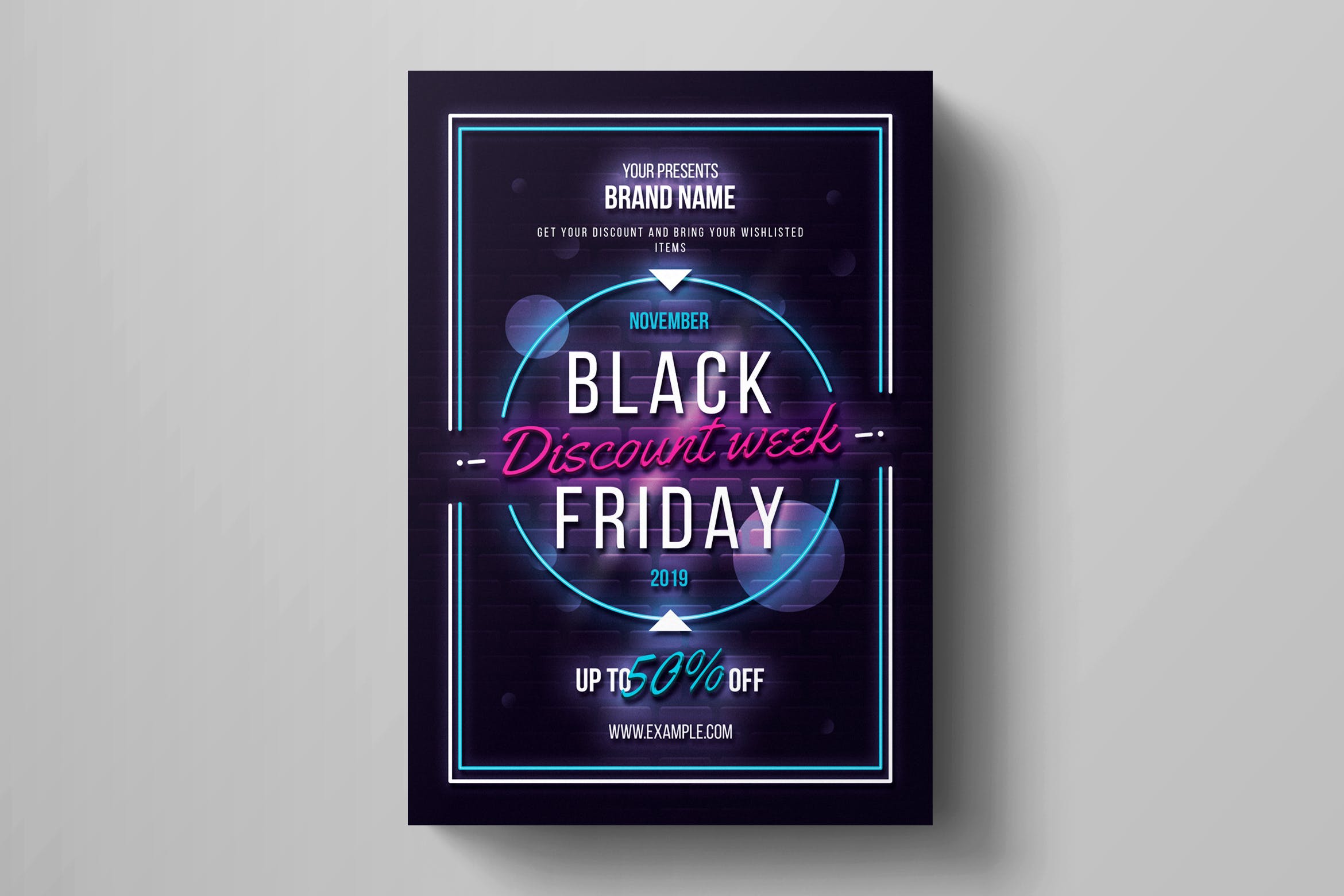 霓虹灯设计风格黑色星期五促销广告海报传单设计模板 Black Friday Flyer Template插图