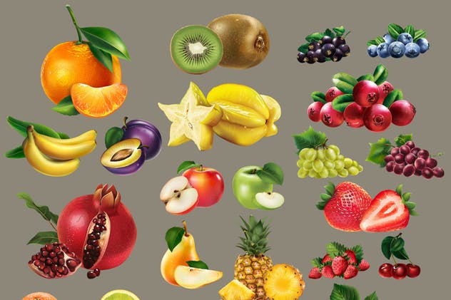 82张水果/浆果/蔬菜矢量剪贴画大合集 82 Fruits, Berries and Vegetables插图(1)