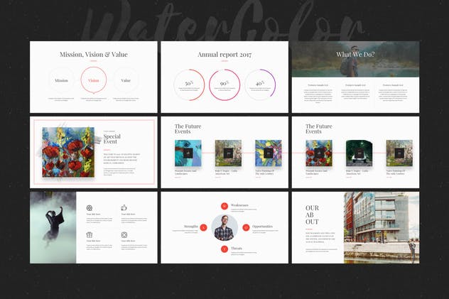 多用途水彩设计风格系列Keynote幻灯片模板 WaterColor – Keynote Template插图(7)