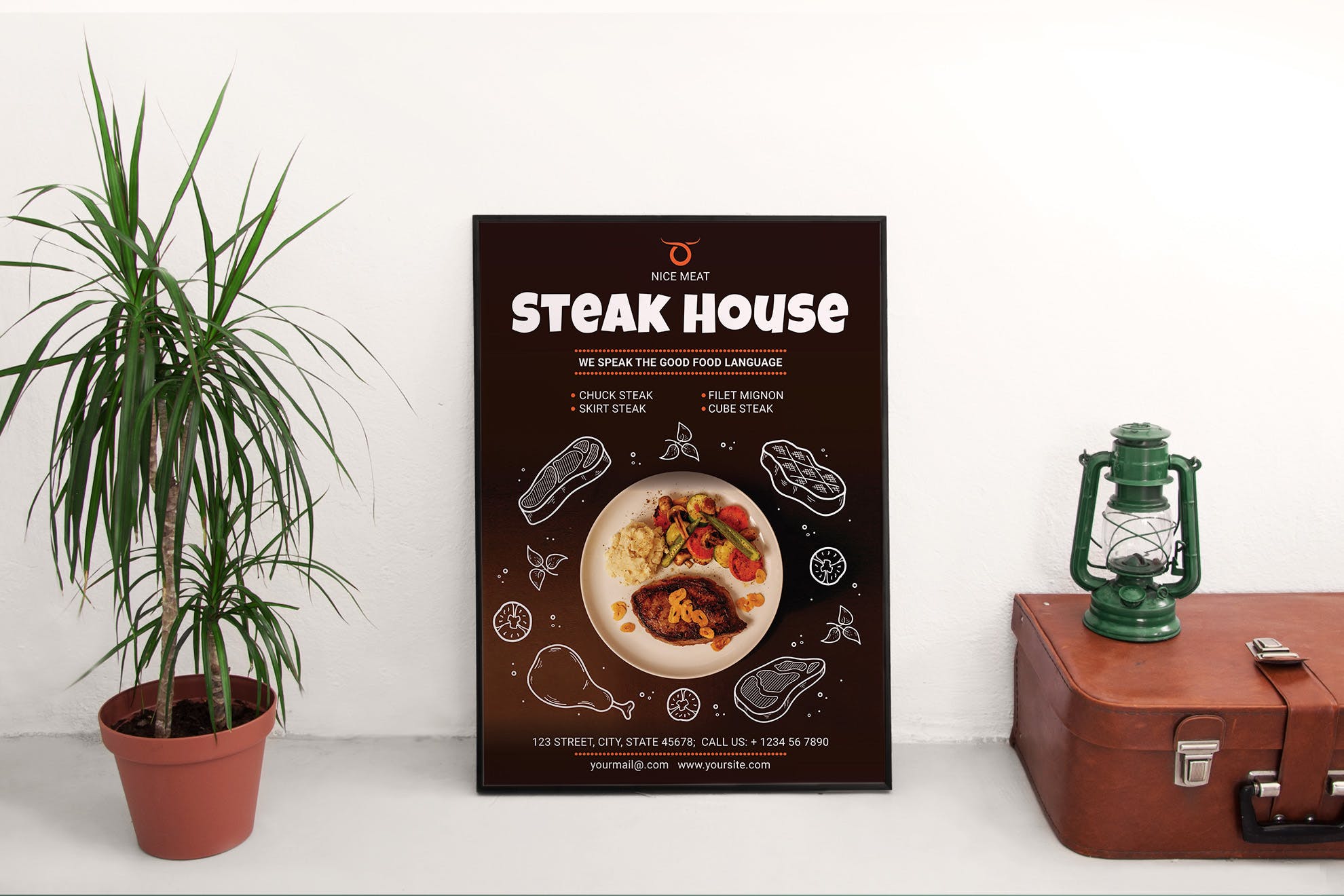 牛排西餐厅宣传海报设计模板 Steak House Poster插图(2)