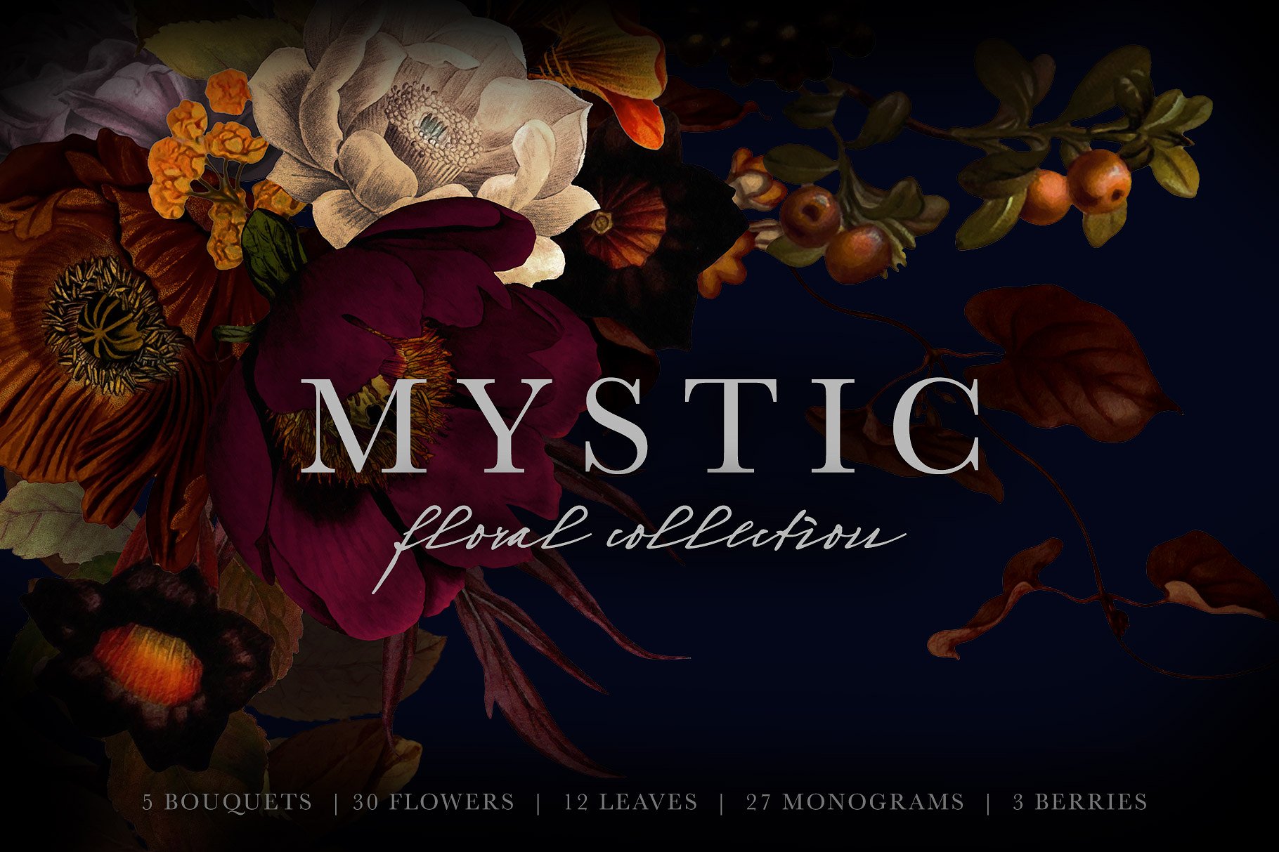 神秘花卉剪贴画艺术收藏 Mystic Floral Collection Clip Art插图5