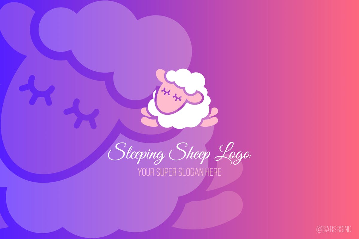 儿童主题品牌熟睡的绵羊图形Logo模板 Sleeping Sheep Logotype插图