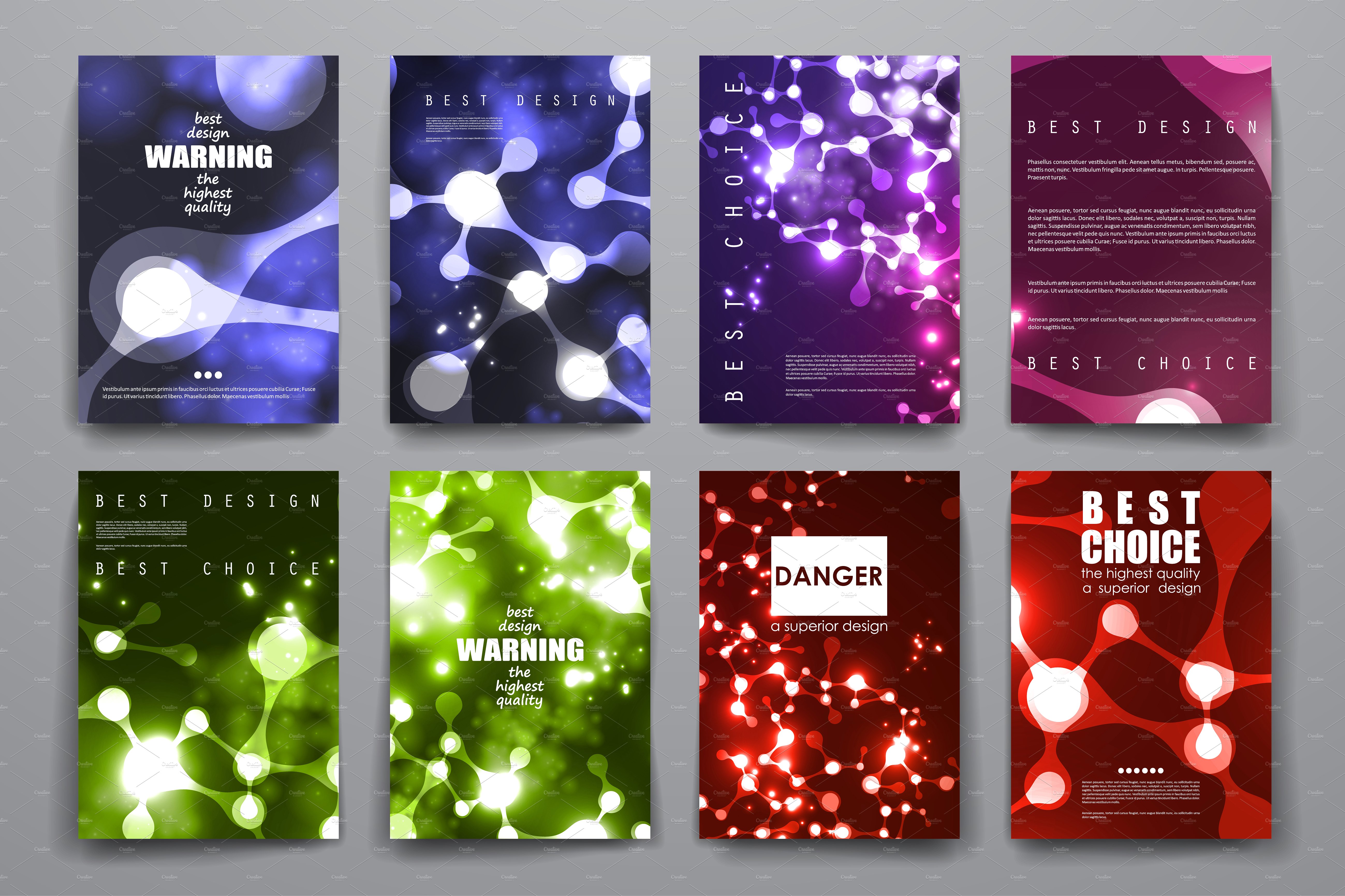 霓虹分子结构图形背景小册子模板合集 Brochures in neon molecule structure插图