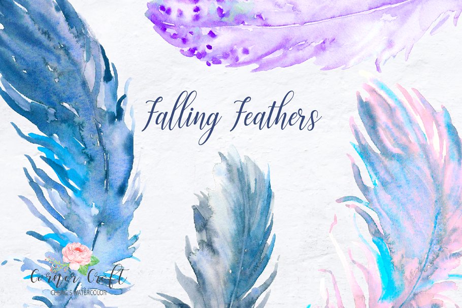 飘舞的羽毛剪贴画 Falling Feather Illustration插图(2)