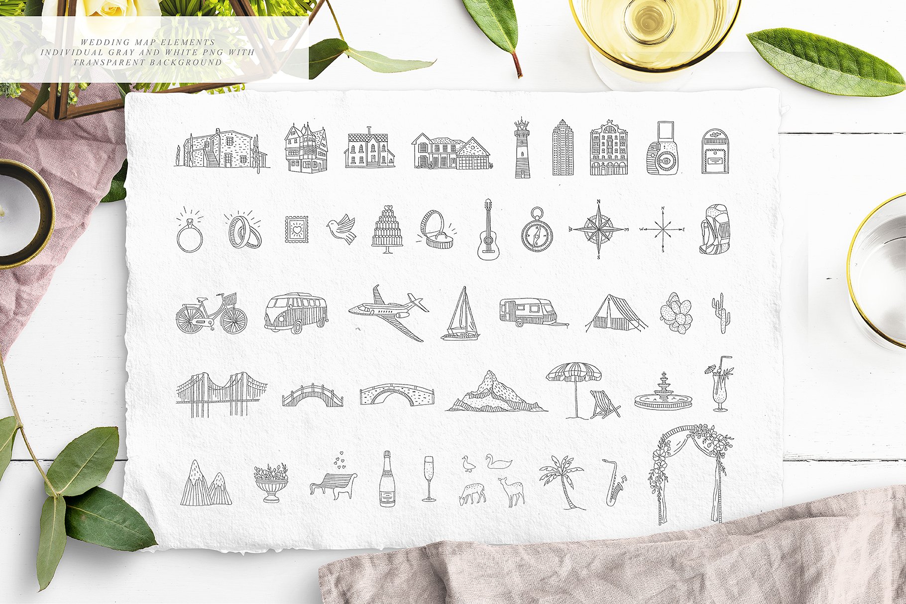 创意文艺风格婚礼邀请函地图设计素材包 Wedding Map Creator Collection插图7