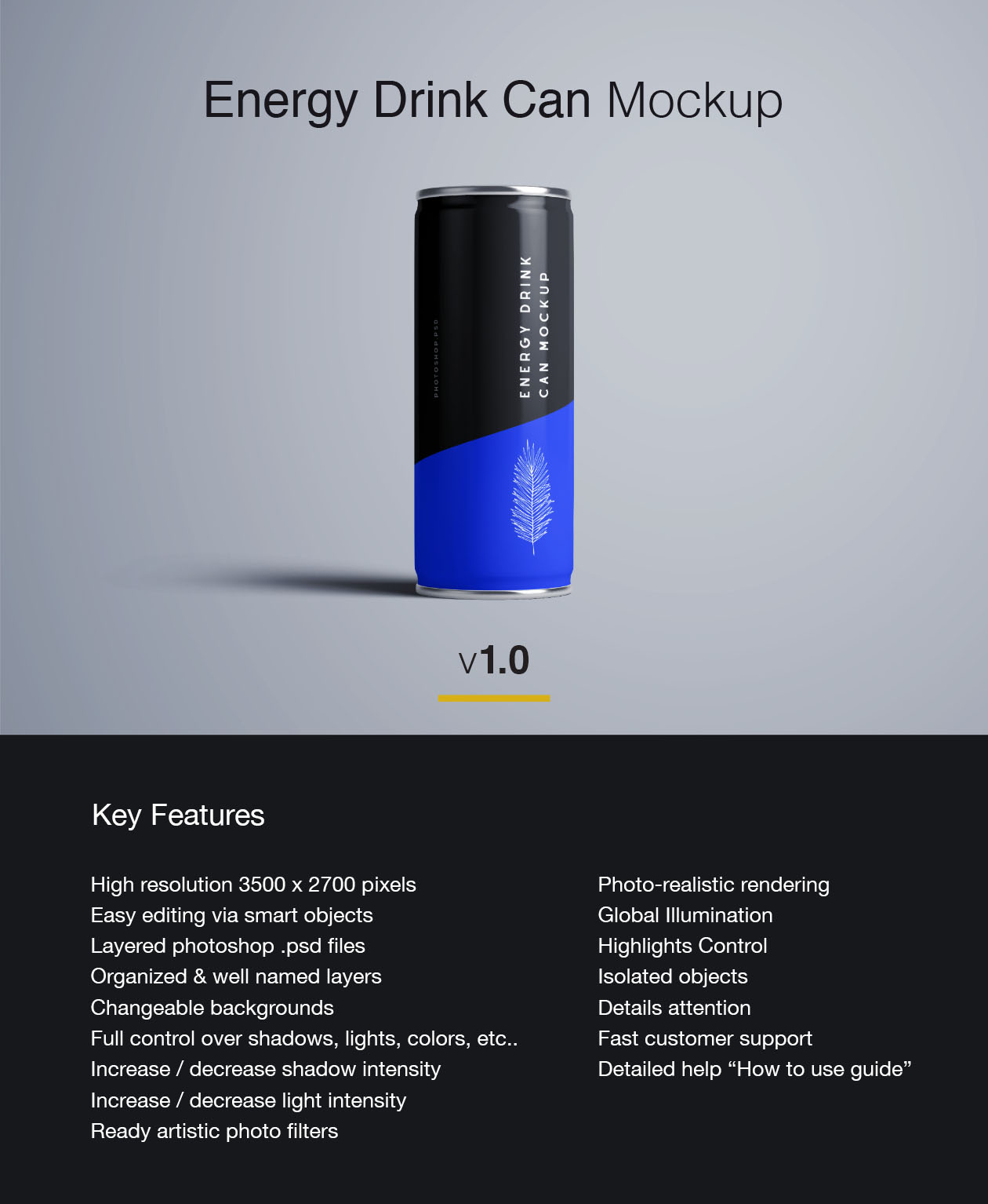 能量饮料易拉罐外观设计样机PSD模板 Energy Drink Can Mockup – PSD插图