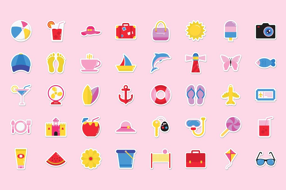 500枚夏日度假主题便签图标 500 Summer and Holidays Stickers插图(1)