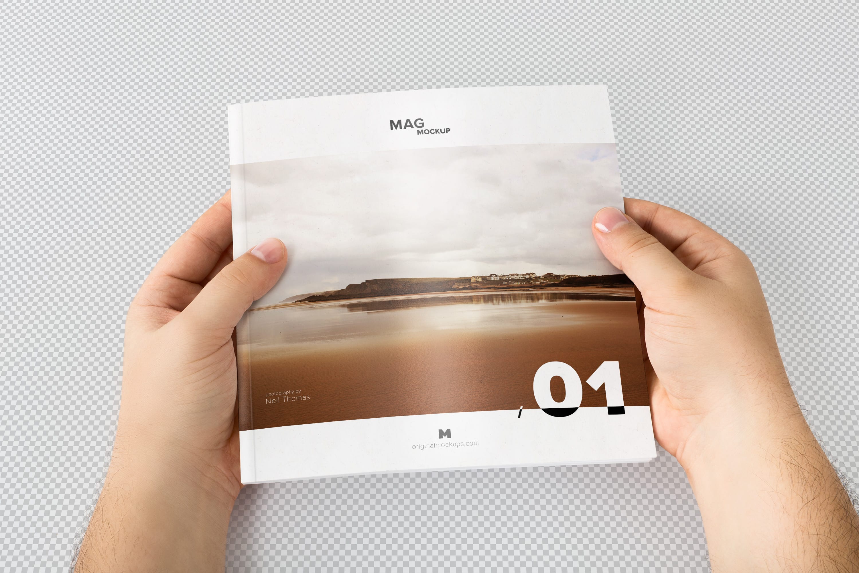手持场景杂志封面设计样机02 Holding Closed Square Magazine Mockup 02插图1