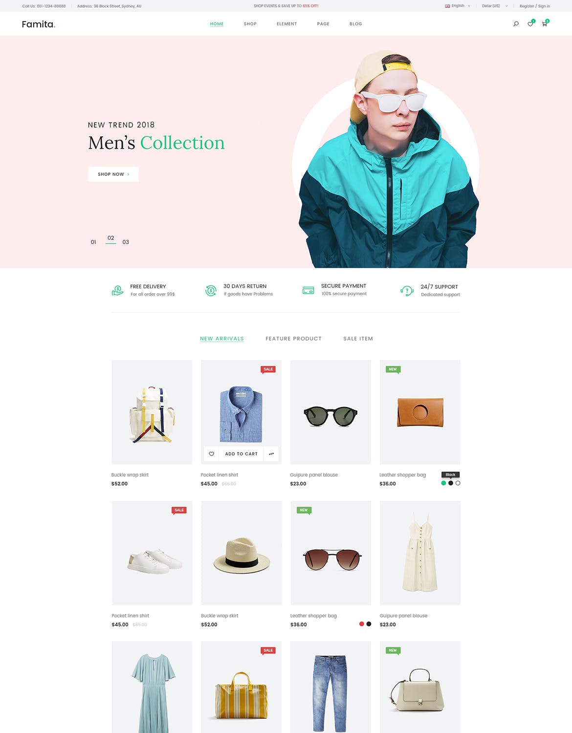 现代极简设计理念网上商城设计PSD模板 Famita | Minimalist WooCommerce Psd Template插图2