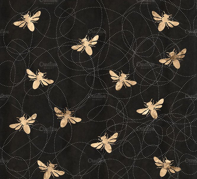 勤劳的蜜蜂&玫瑰金图案纹理 Busy Bee Rose Gold Digital Patterns插图1