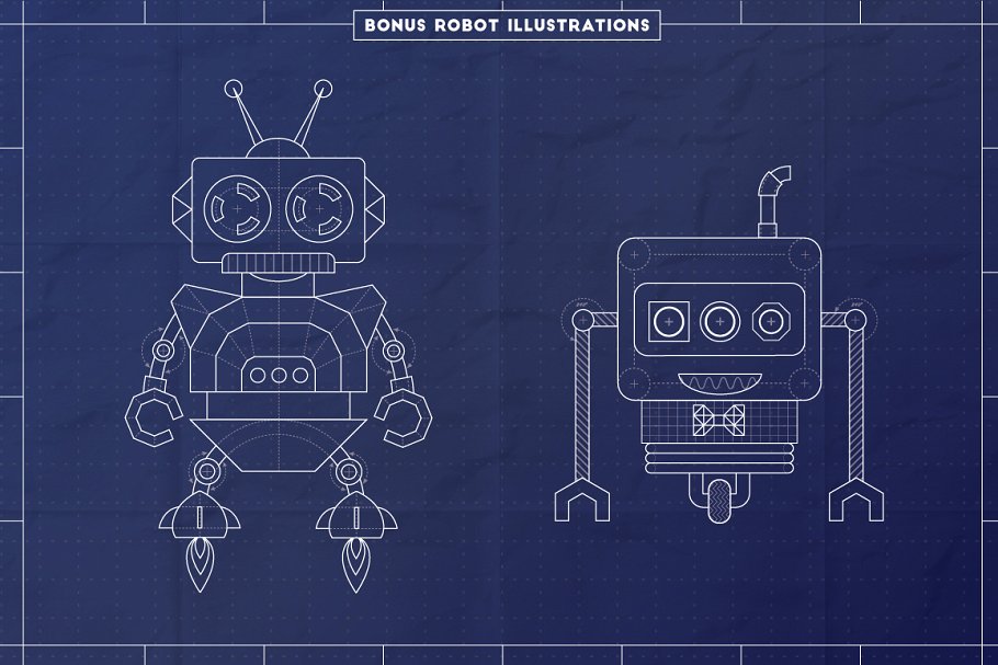 工业蓝图设计图风格设计AI模板工具包 The Complete Vector Blueprint Kit插图(4)