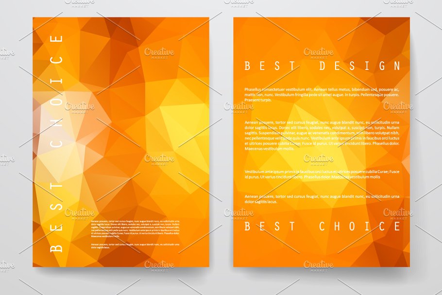 渐变色彩多边形抽象图形背景小册子模板 Set of brochures in poligonal style插图4