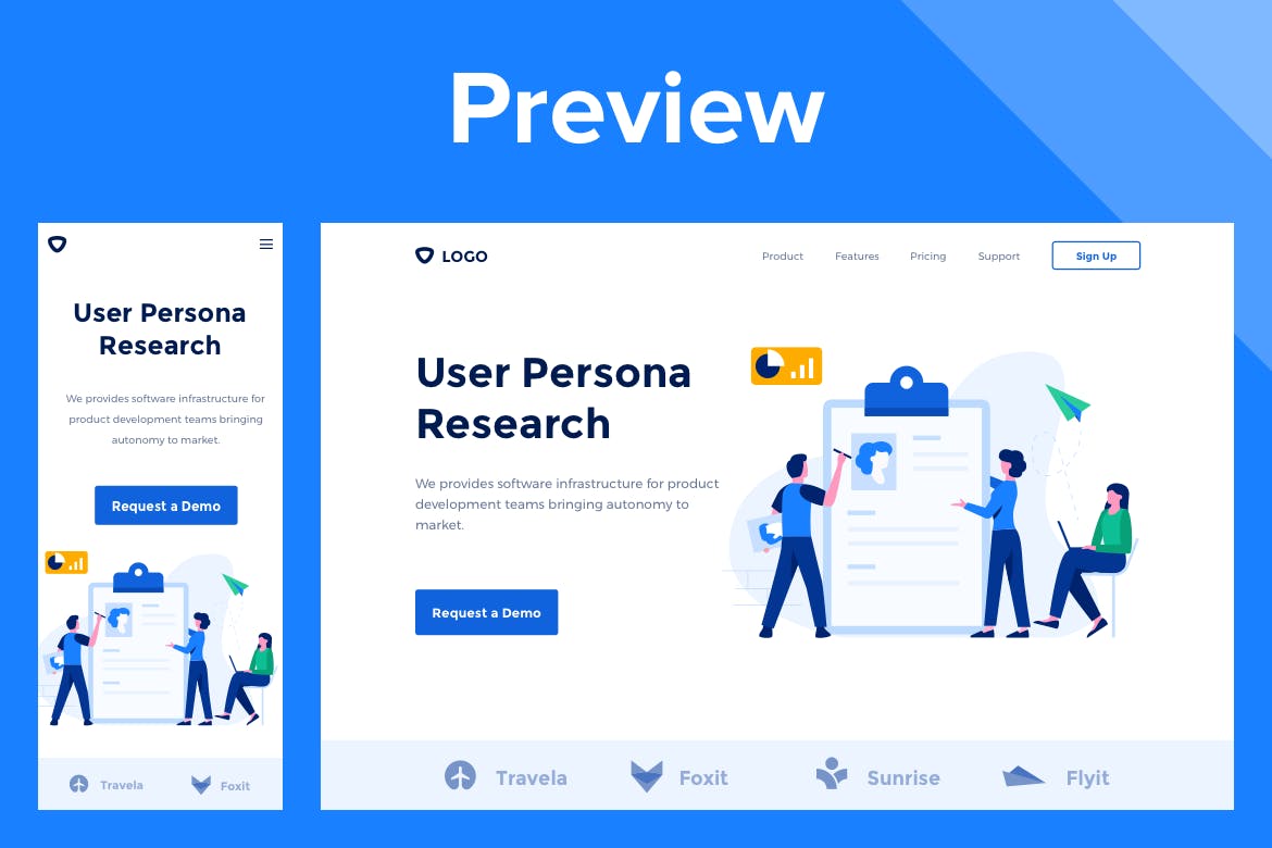 用户角色概念插画网站设计着陆页模板 User Persona – Web & Mobile Banner Landing Page插图(1)