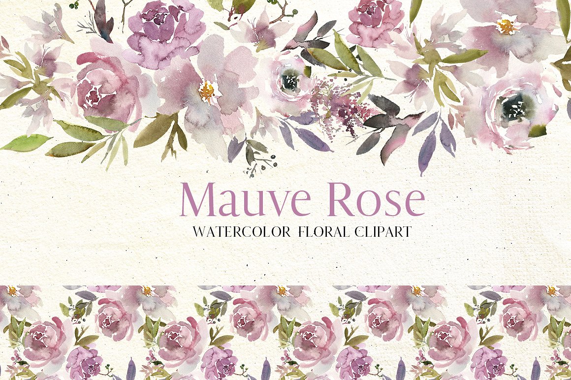 淡紫色玫瑰水彩花卉剪贴画 Mauve Rose Watercolor Floral Clipart插图