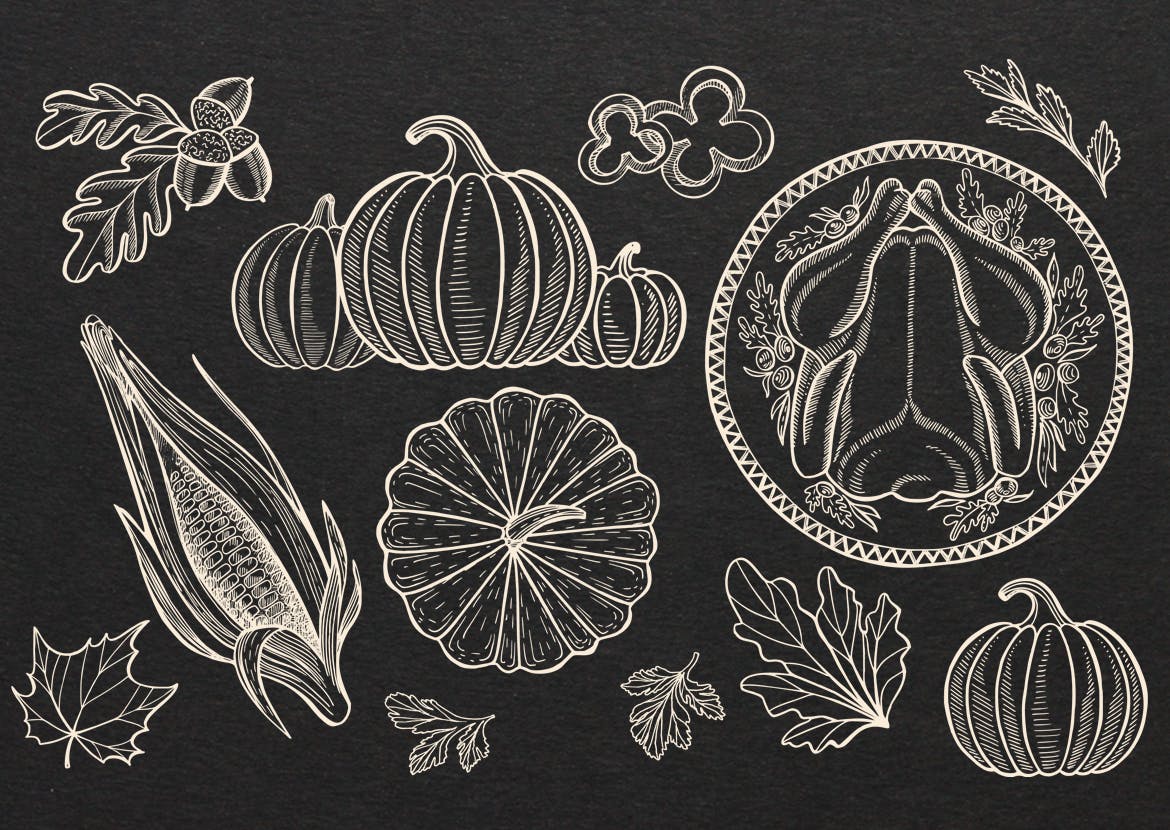 感恩节主题食物矢量手绘设计素材 Thanksgiving Food Illustrations插图(2)
