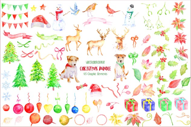 水彩圣诞节主题剪贴画合集 Watercolor Christmas Bundle插图(1)