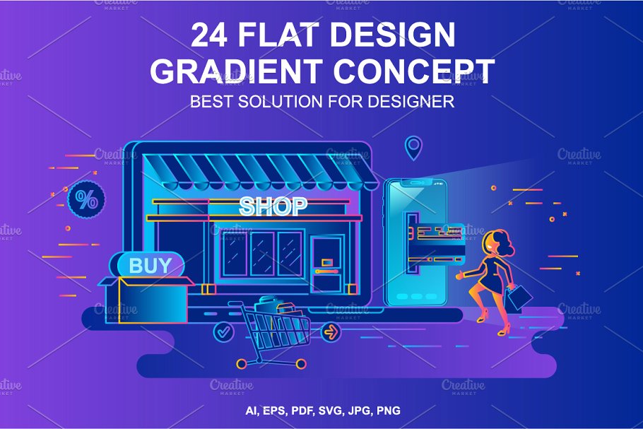渐变扁平化概念矢量插图 Gradient Flat Design Concepts插图